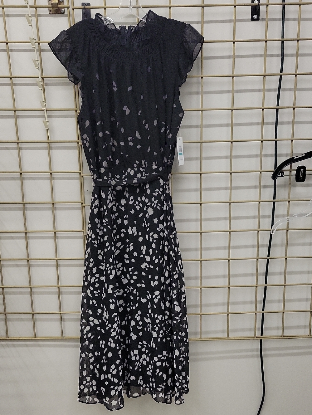 DKNY Black Midi Dress with White Spot Print